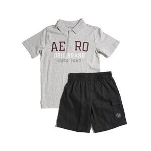 AEROPOSTALE KIDS Grey/black Little Boys Polo And Twill Shorts Set